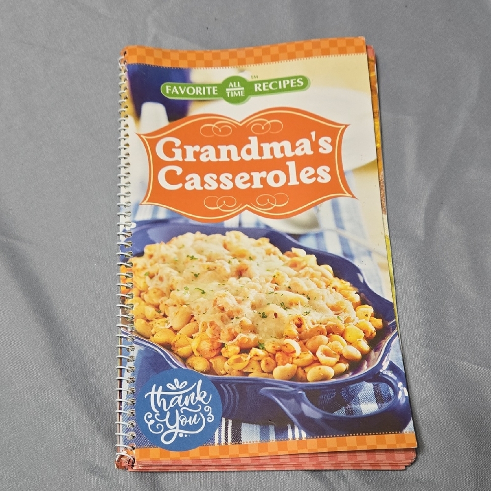 Grandma's Casseroles Cookbook with Orange and Blue Cover